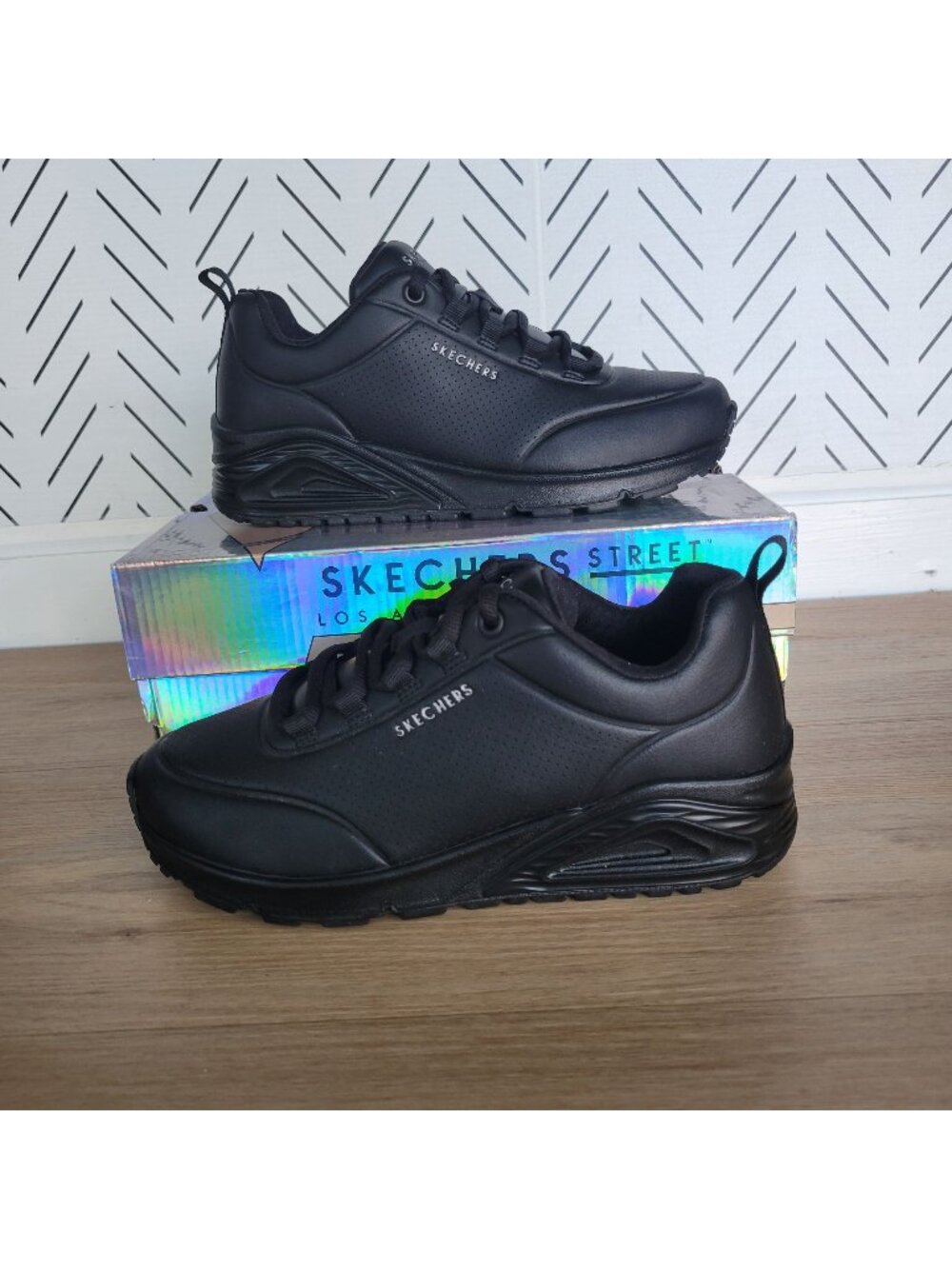 ❤️Skechers Juno Linked Core Sz 6 Womens Casual Shoes Comfy Sneakers Black 155585